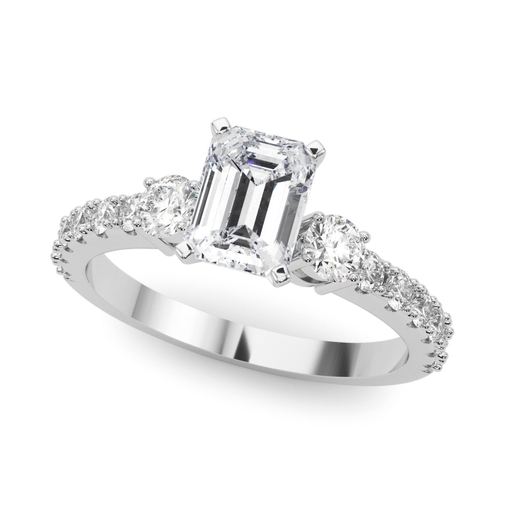 Silver Radiant Cut Three-Stone Diamond Pavé Band with Prong Setting 2