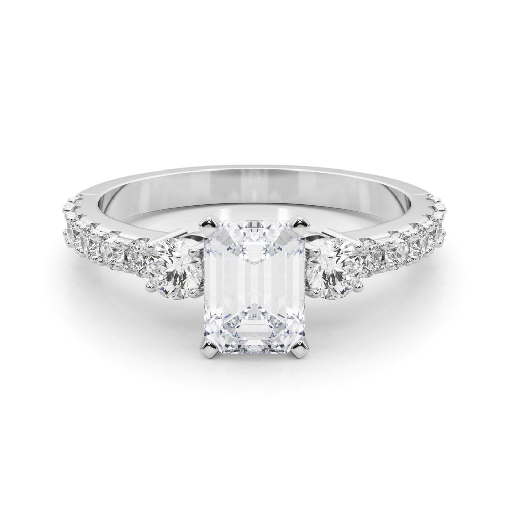 Silver Radiant Cut Three-Stone Diamond Pavé Band with Prong Setting