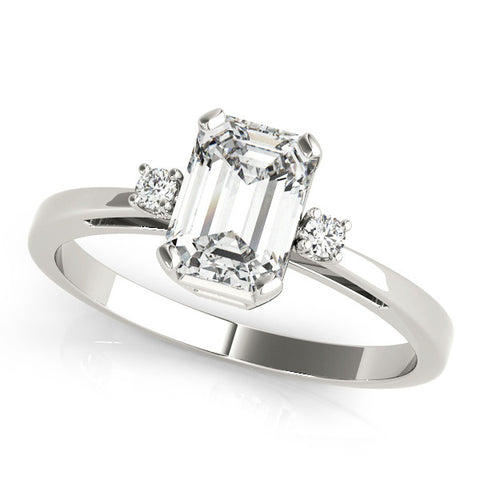 Silver Radiant Cut Three-Stone Solitaire Ring with Round Accent Diamonds and Four-Prong Setting 1