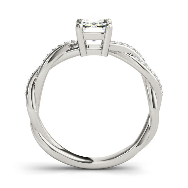 Silver Radiant Cut Twisted Pavé Band Solitaire Ring with Four-Prong Setting 1