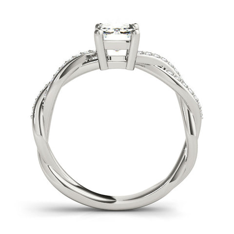 Silver Radiant Cut Twisted Pavé Band Solitaire Ring with Four-Prong Setting 1