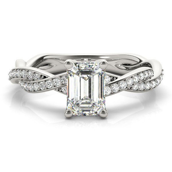 Silver Radiant Cut Twisted Pavé Band Solitaire Ring with Four-Prong Setting
