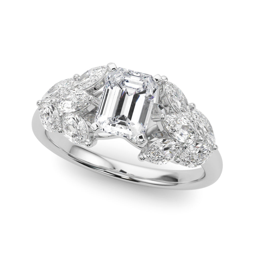 Silver Radiant Diamond Cluster Leaf Design Ring with Prong Setting 2