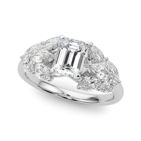 Silver Radiant Diamond Cluster Leaf Design Ring with Prong Setting 2