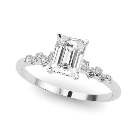 Silver Radiant Diamond Cluster Prong-Set Solitaire Ring 2