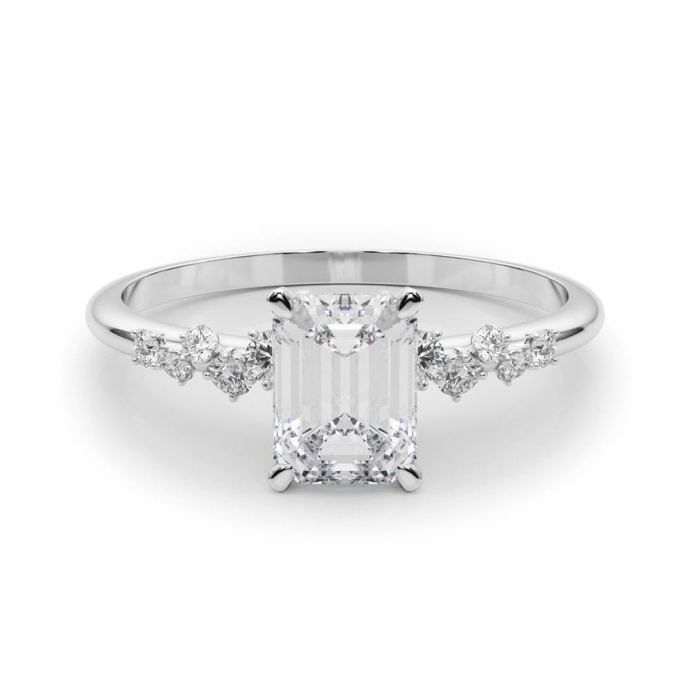 Silver Radiant Diamond Cluster Prong-Set Solitaire Ring