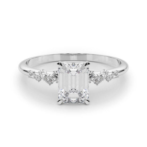 Silver Radiant Diamond Cluster Prong-Set Solitaire Ring