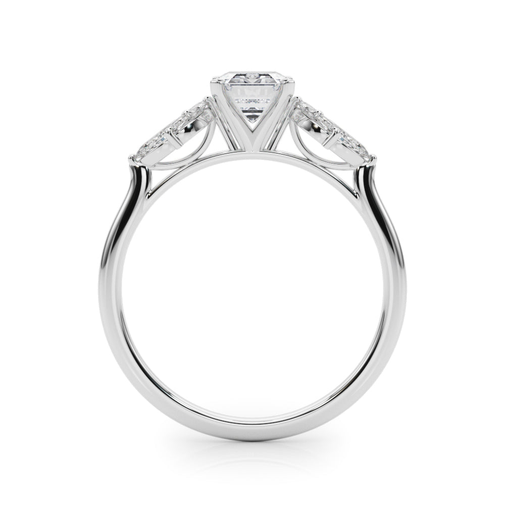 Silver Radiant Diamond Floral Cluster Ring with Marquise Side Stones and Six-Prong Solitaire Setting 1