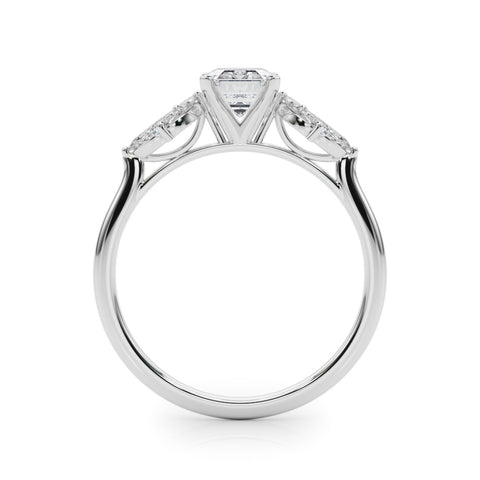 Silver Radiant Diamond Floral Cluster Ring with Marquise Side Stones and Six-Prong Solitaire Setting 1