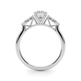 Silver Radiant Diamond Floral Side Stone Solitaire with Marquise Accents and Four-Prong Setting 1