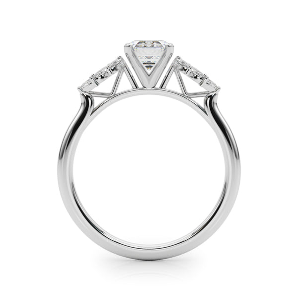 Platinum Radiant Diamond Floral Side Stone Solitaire with Marquise Accents and Four-Prong Setting