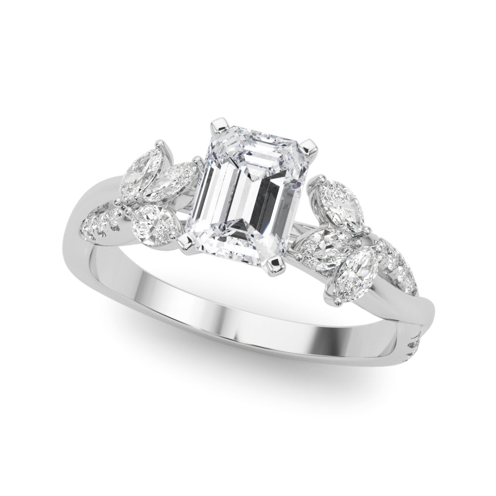 Silver Radiant Diamond Floral Vine Solitaire Engagement Ring 2