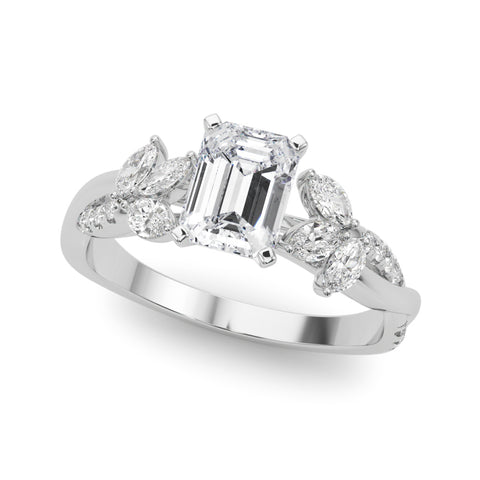 Silver Radiant Diamond Floral Vine Solitaire Engagement Ring 2