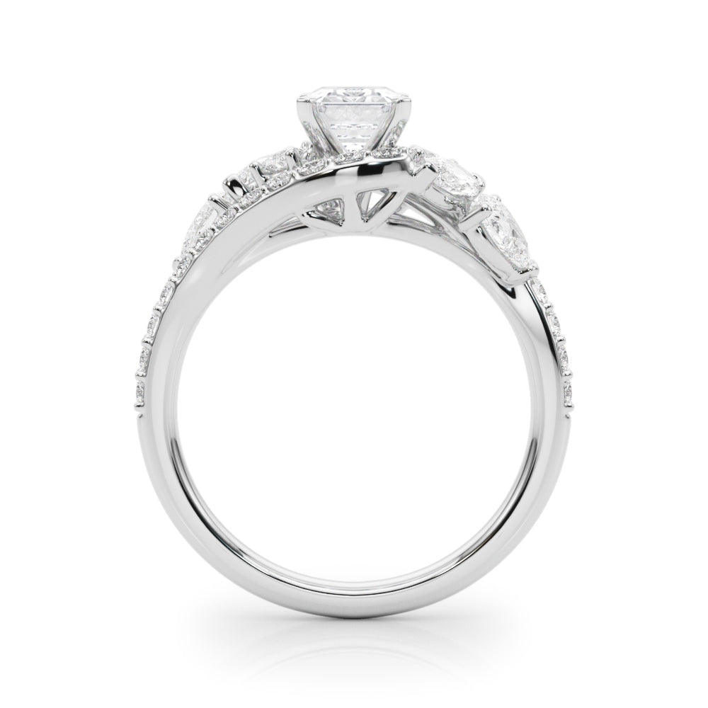 Silver Radiant Diamond Halo Ring with Marquise and Pavé Band in Prong Setting 1