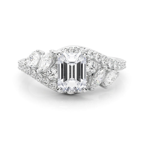 Silver Radiant Diamond Halo Ring with Marquise and Pavé Band in Prong Setting