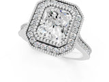 Silver Radiant Diamond Halo Ring with Milgrain Frame and Pavé Band 1