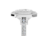 Silver Radiant Diamond Halo Ring with Milgrain Frame and Pavé Band 5