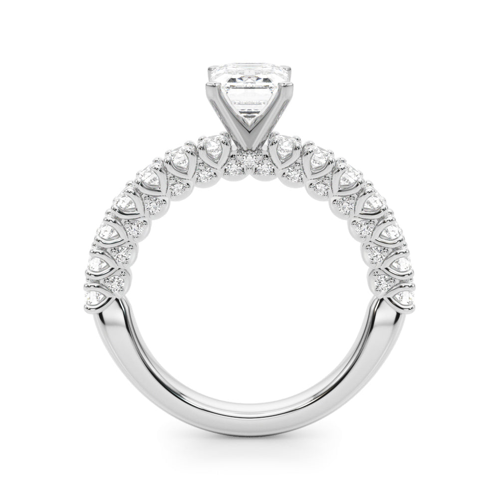 Silver Radiant Diamond Pavé Band Solitaire Ring with Four-Prong Setting 1