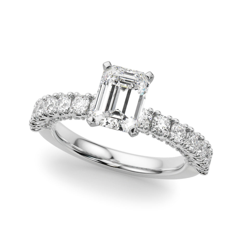 Silver Radiant Diamond Pavé Band Solitaire Ring with Four-Prong Setting 2