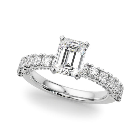 Silver Radiant Diamond Pavé Band Solitaire Ring with Four-Prong Setting 2