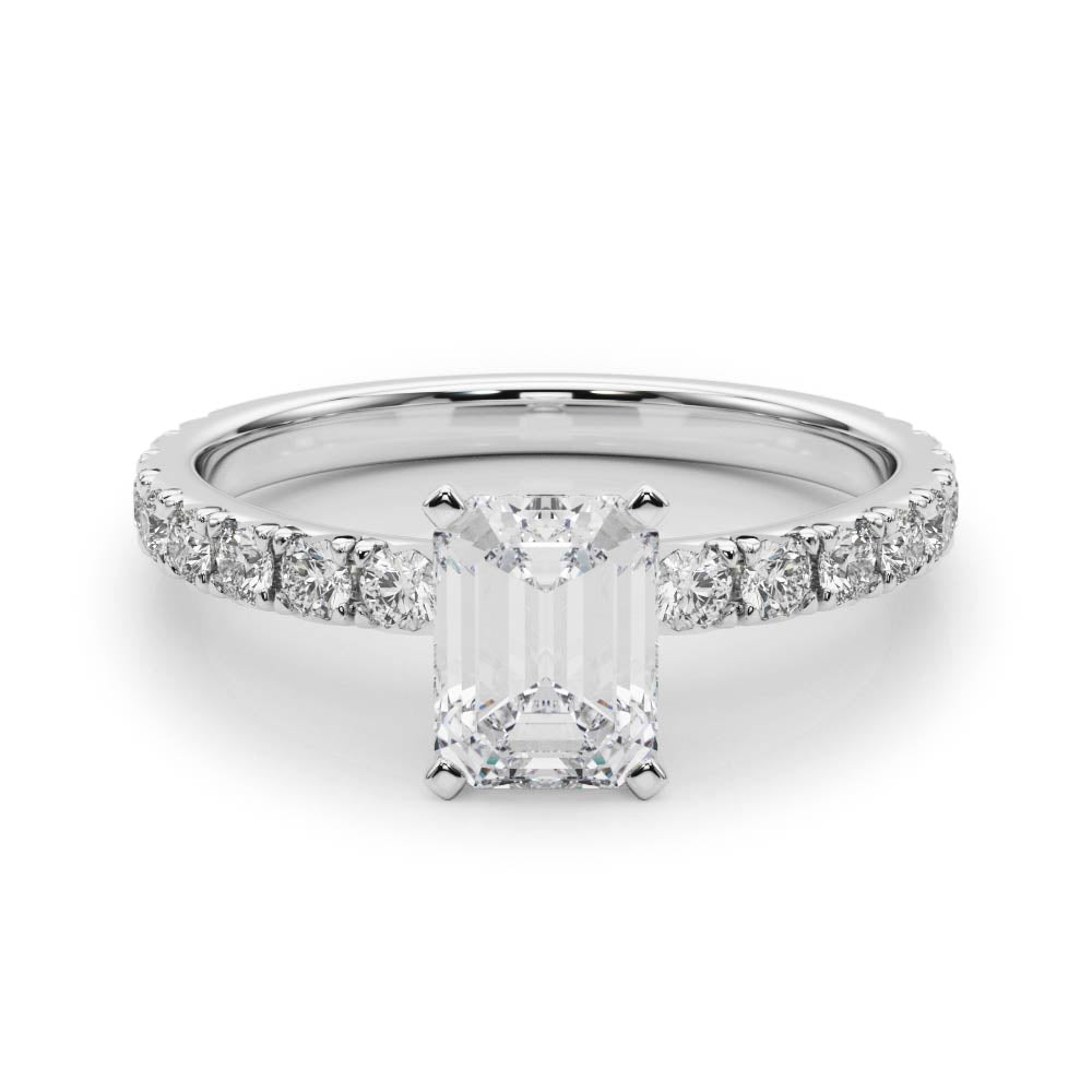Silver Radiant Diamond Pavé Band Solitaire with Four-Prong Setting