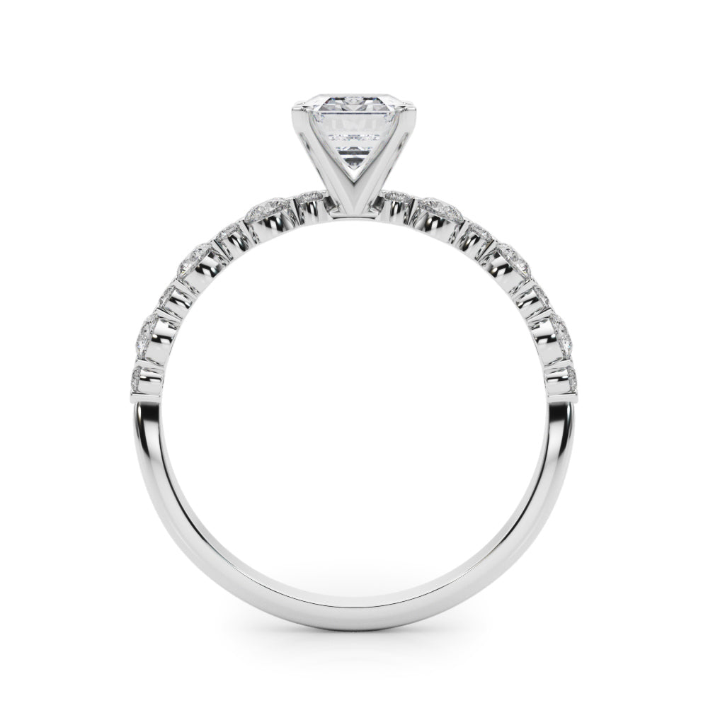 Silver Radiant Diamond Prong Set Engagement Ring with Pave Band 1