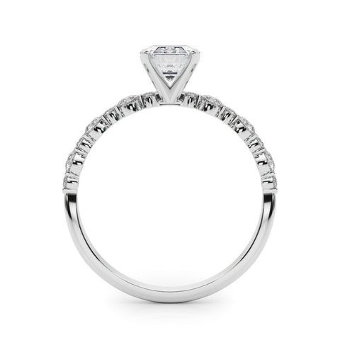 Silver Radiant Diamond Prong Set Engagement Ring with Pave Band 1