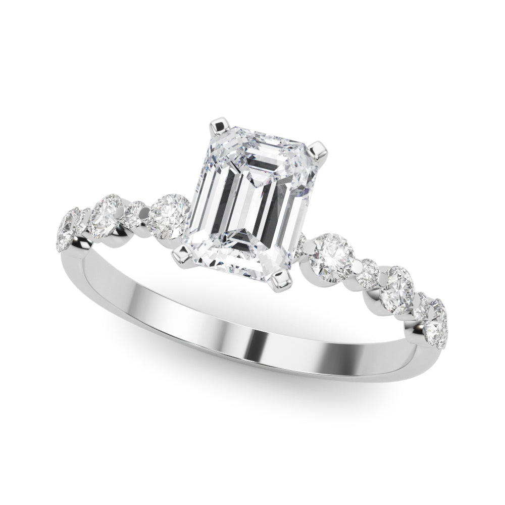 Silver Radiant Diamond Prong Set Engagement Ring with Pave Band 2