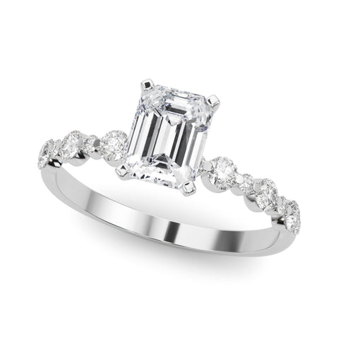 Silver Radiant Diamond Prong Set Engagement Ring with Pave Band 2