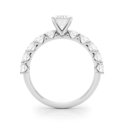 Silver Radiant Diamond Prong Setting with Side Stones on a Pave Band 1