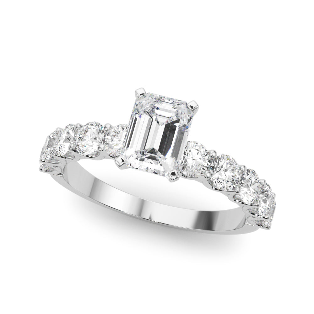 Silver Radiant Diamond Prong Setting with Side Stones on a Pave Band 2