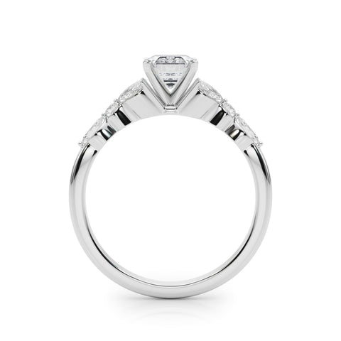 Silver Radiant Diamond Solitaire with Side Stones on a Silver Band and Four-Prong Setting 1