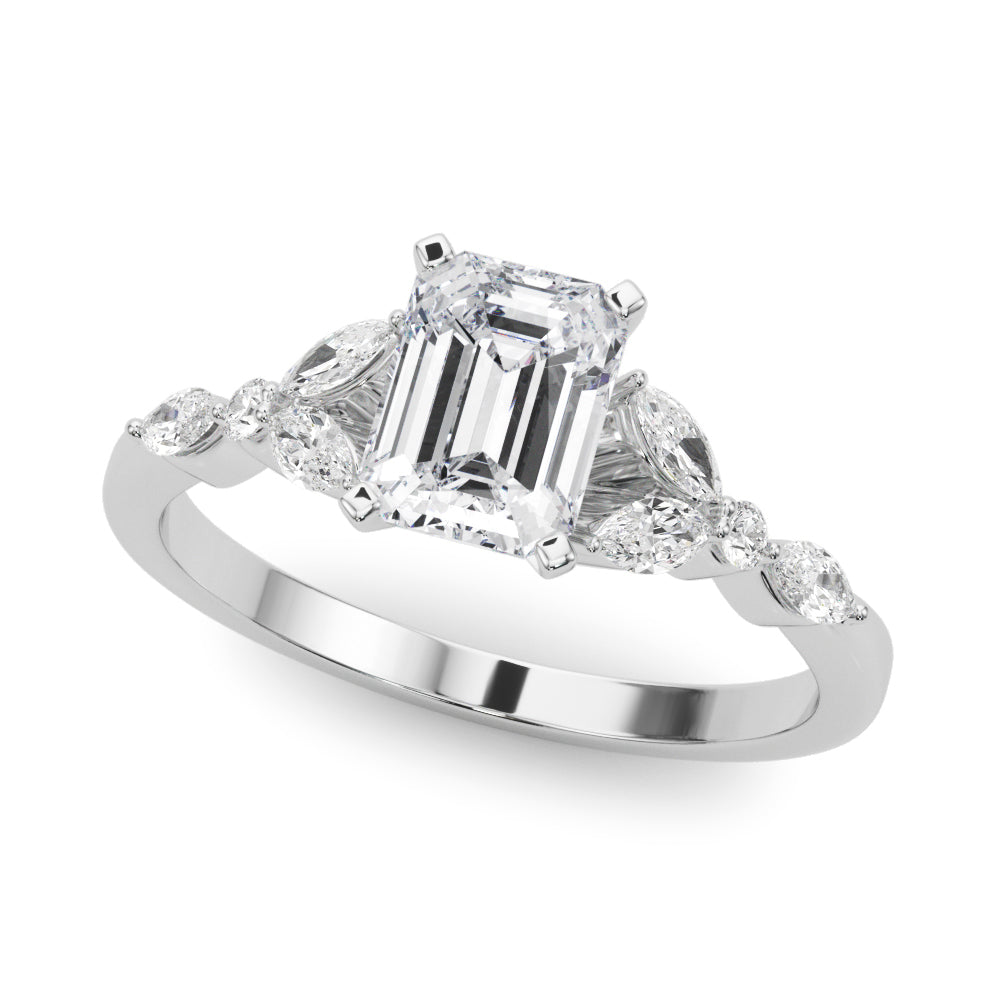 Silver Radiant Diamond Solitaire with Side Stones on a Silver Band and Four-Prong Setting 2