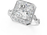 Silver Radiant Halo Diamond Engagement Ring with Twisted Band and Four-Prong Setting 1