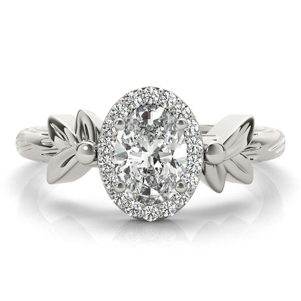 Silver Radiant Halo Diamond Floral Band with Four-Prong Setting