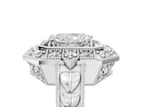 Silver Radiant Halo Diamond Ring with Milgrain Bezel and Prong Setting_11