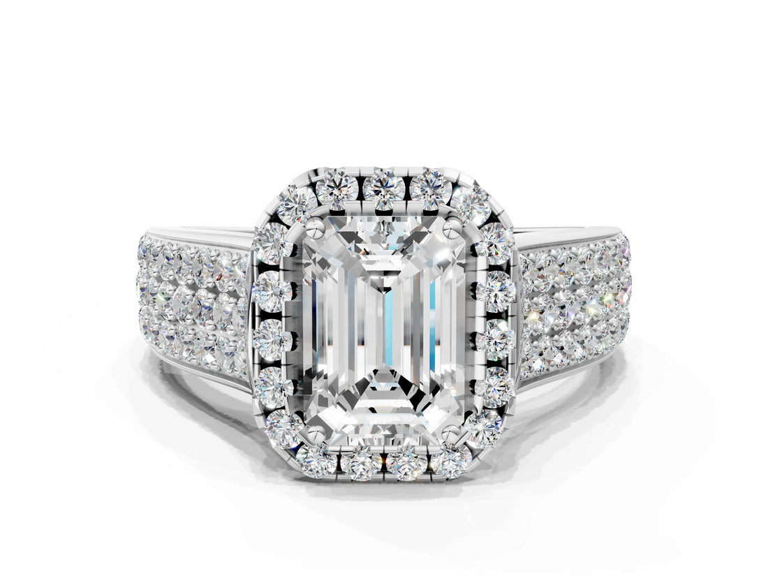 Silver Radiant Halo Round Diamond Pave Band with Prong Setting
