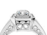 Silver Radiant Halo Split Shank Diamond Ring with Milgrain Prong Setting_10
