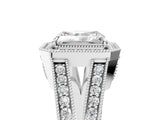 Silver Radiant Halo Split Shank Diamond Ring with Milgrain Prong Setting_11
