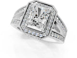 Silver Radiant Halo Split Shank Diamond Ring with Milgrain Prong Setting_7