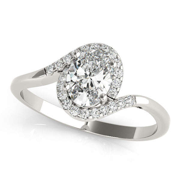 Silver 1.54 Carat E VS1 Oval Halo Twist Band with Four-Prong Setting