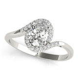 Silver 1.54 Carat E VS1 Oval Halo Twist Band with Four-Prong Setting