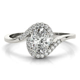 Silver 1.54 Carat E VS1 Oval Halo Twist Band with Four-Prong Setting