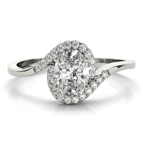 Silver 1.54 Carat E VS1 Oval Halo Twist Band with Four-Prong Setting