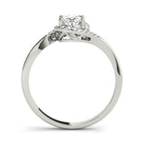 Silver 1.54 Carat E VS1 Oval Halo Twist Band with Four-Prong Setting