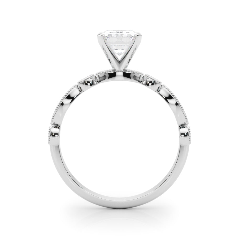 Silver Radiant Milgrain Bezel Diamond Engagement Ring with Solitaire Prong Setting 1