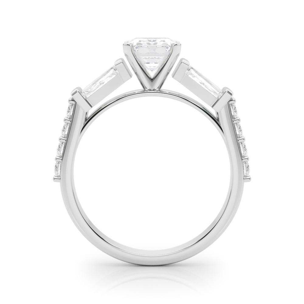 Silver Radiant Solitaire Baguette Side Stone Channel Set Engagement Ring 1