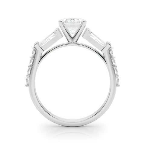 Silver Radiant Solitaire Baguette Side Stone Channel Set Engagement Ring 1