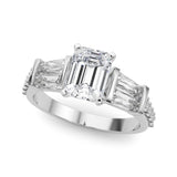 14K White Gold 2.53 Carat D VVS2 Emerald Solitaire Baguette Side Stone Channel Set Engagement Ring