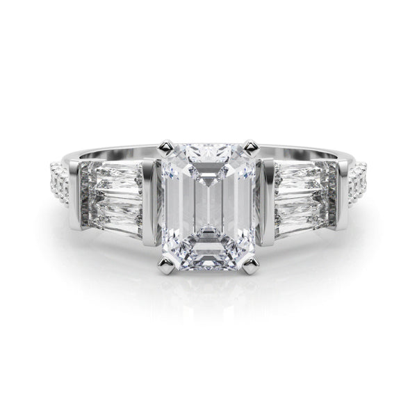 14K White Gold 2.53 Carat D VVS2 Emerald Solitaire Baguette Side Stone Channel Set Engagement Ring